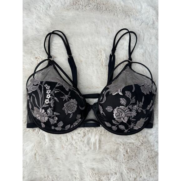 Honey Birdette STELLA🖤 Black Silver Floral 3 Piece Set 34DDD, S, S Thong - Picture 4 of 11